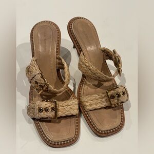 Ulla Johnson Braided Raffia Buckle Sandals in Natural Tan
